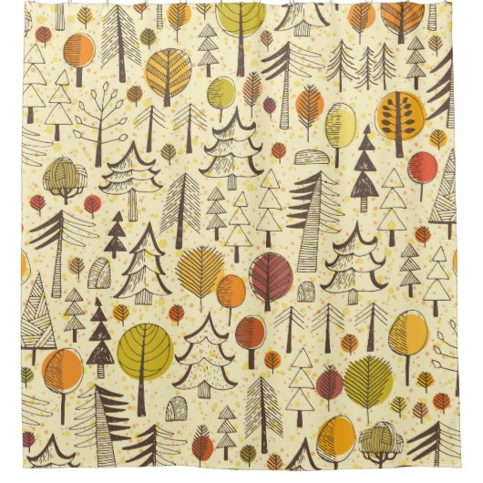 Herbstwald: Nahtloses grafisches Muster. Duschvorhang (Vorderseite)