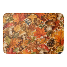 Herbstwald-Pilzmuster | Gemütliche Herbstblätter Badematte
