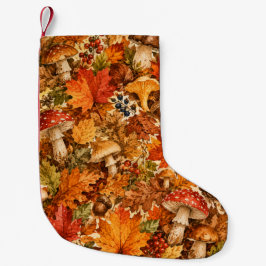 Herbstwald-Pilzmuster | Gemütliche Herbstblätter Kleiner Weihnachtsstrumpf