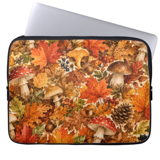 Herbstwald-Pilzmuster | Gemütliche Herbstblätter Laptopschutzhülle (Vorderseite)