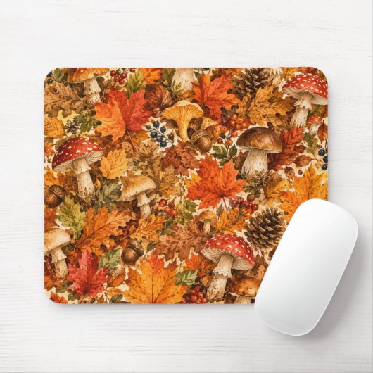 Herbstwald-Pilzmuster | Gemütliche Herbstblätter Mousepad (Mit Mouse)