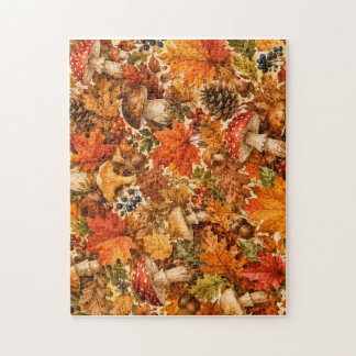 Herbstwald-Pilzmuster | Gemütliche Herbstblätter Puzzle