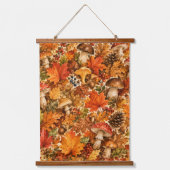 Herbstwald-Pilzmuster | Gemütliche Herbstblätter Wandteppich Mit Holzrahmen (Vorderseite)