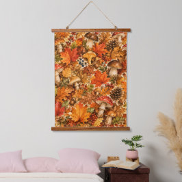 Herbstwald-Pilzmuster | Gemütliche Herbstblätter Wandteppich Mit Holzrahmen