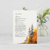 Herbstwald, Pinienbäume Hochzeit Details Begleitkarte (Stehend Vorderseite)