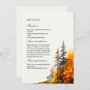 Herbstwald, Pinienbäume Hochzeit Details Begleitkarte