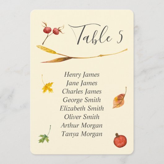 Herbstwald Rustikale Hochzeitssemonie Tischnummer (Vorderseite)