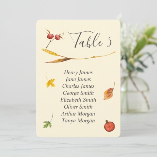 Herbstwald Rustikale Hochzeitssemonie Tischnummer (Stehend Vorderseite)
