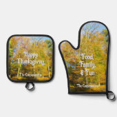 Herbstwald & Sonnenschein - Personalisiert Ofenhandschuh & Topflappen-Set (Vorderseite)