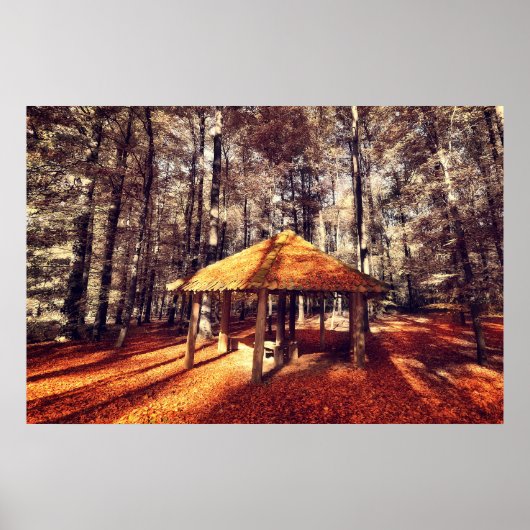 Herbstwald und Chalet Poster (Vorne)