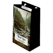 Herbstwald und Flusslandschaft Danke Kleine Geschenktüte (Rückseite Schrägansicht)