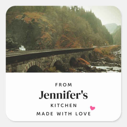 Herbstwald und Flusslandschaft Küche Quadratischer Aufkleber (Vorderseite)