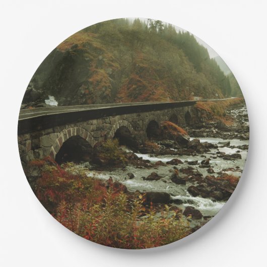 Herbstwald und Flusslandschaft Pappteller (Vorderseite)