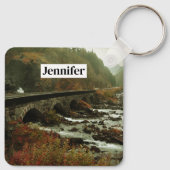 Herbstwald und Flusslandschaft Schlüsselanhänger (Rückseite)