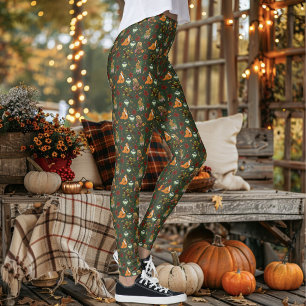 Herbstwald Waldtiere Grüner Muster Leggings