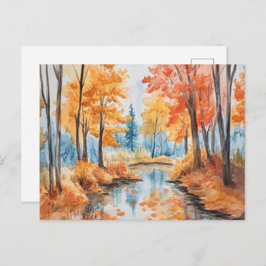 Herbstwald Wasserfarben Kunst Postkarte (Vorne/Hinten)