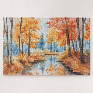 Herbstwald Wasserfarben Kunst Puzzle