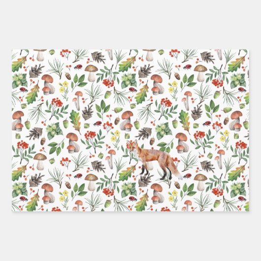 Herbstwald Wilderness Mushrooms | Dreierpack Geschenkpapier Set (Vorderseite)