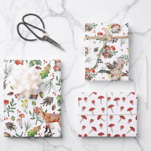 Herbstwald Wilderness Mushrooms | Dreierpack Geschenkpapier Set (Vorderseite)