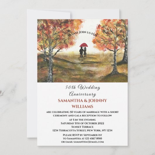 Herbstwald zum 50. Hochzeitstag Einladung (Vorderseite)