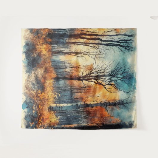 Herbstwälder 1 - Aquarellfarben Wandteppich (Vorderseite (Horizontal))