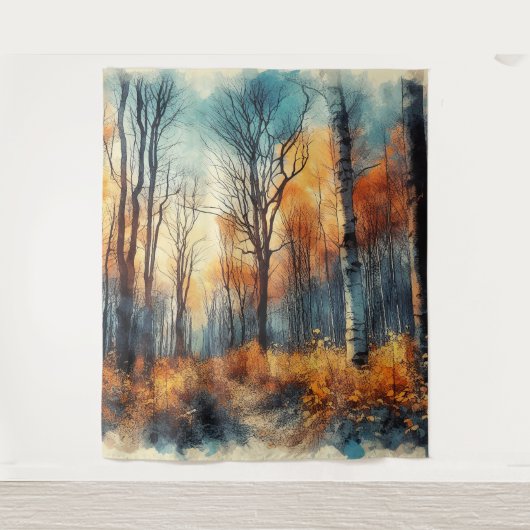 Herbstwälder 1 - Aquarellfarben Wandteppich (Vorderseite)