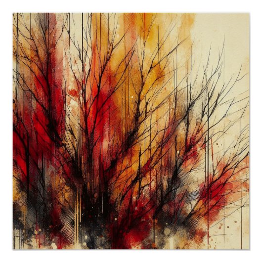 Herbstwälder Abstrakt - KI - Kunstwerk Poster (Vorderseite)