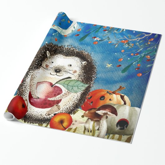 Herbstwaldfreunde Igel Wald Zeichnend Geschenkpapier (Ungerollt)