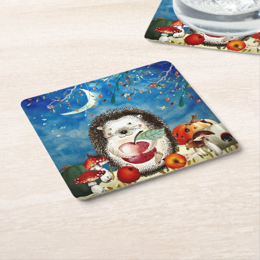 Herbstwaldfreunde Igel Wald Zeichnend Rechteckiger Pappuntersetzer (angewinkelt)