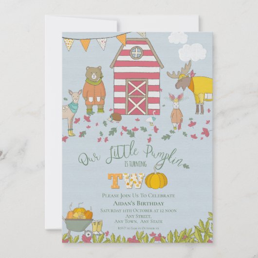 Herbstwaldfreunde zum zweiten Geburtstag Einladung (Vorderseite)