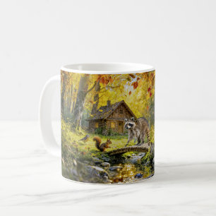 Herbstwaldhütte mit Waldtieren und Pilzen Kaffeetasse