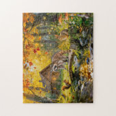 Herbstwaldhütte mit Waldtieren und Pilzen Puzzle (Vertikal)