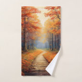 Herbstwaldpfad mit lebhaften Herbstblättern Badhandtuch Set (Handtuch)