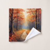 Herbstwaldpfad mit lebhaften Herbstblättern Badhandtuch Set (Waschlappen)
