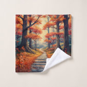 Herbstwaldpfad mit Name und Jahr Badhandtuch Set (Waschlappen)