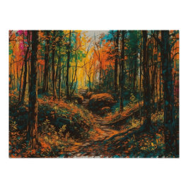 Herbstwaldpfad mit Stairs Digitaler Download-Berei Poster