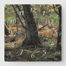 Herbstwaldszene Quadratische Wanduhr