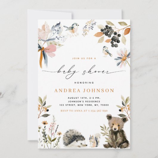 Herbstwaldtiere fallen Kinderdusche Einladung (Vorderseite)