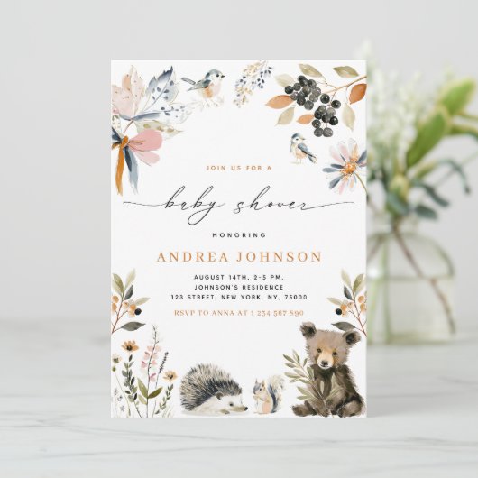 Herbstwaldtiere fallen Kinderdusche Einladung (Stehend Vorderseite)