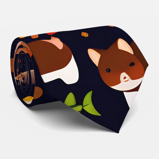 Herbstwaldtiere: Retromuster Krawatte (Gerollt)