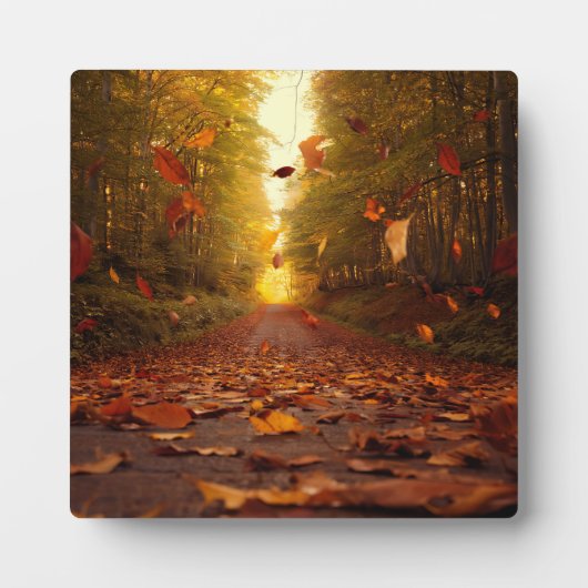 Herbstwaldweg fallende Blätter Fotoplatte (Vorderseite)