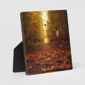 Herbstwaldweg fallende Blätter Fotoplatte (Vorderseite)