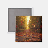 Herbstwaldweg fallende Blätter Magnet (Vorderseite/Rückseite)