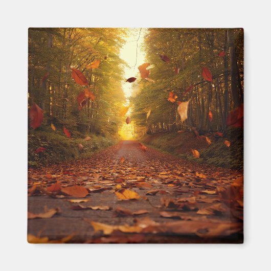 Herbstwaldweg fallende Blätter Magnet (Vorne)