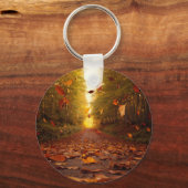 Herbstwaldweg fallende Blätter Schlüsselanhänger (Vorderseite)