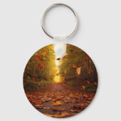 Herbstwaldweg fallende Blätter Schlüsselanhänger (Rückseite)