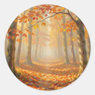 Herbstwaldweg Malerische Landschaftskunst Runder Aufkleber