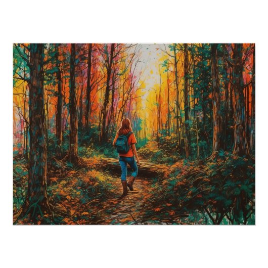 Herbstwaldweg Wandern Digitale Kunst Landschaft Poster (Vorderseite)