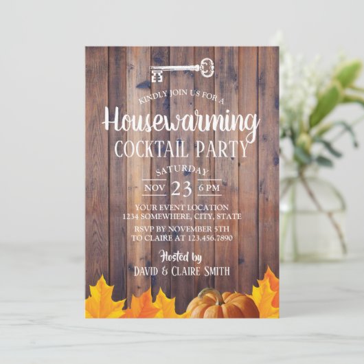 Herbstwärmung Cocktail Party Elegantes Holz Einladung (Stehend Vorderseite)