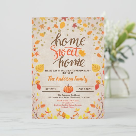 Herbstwärmung Party rustikale Vintage Kokosdusche Einladung (Stehend Vorderseite)